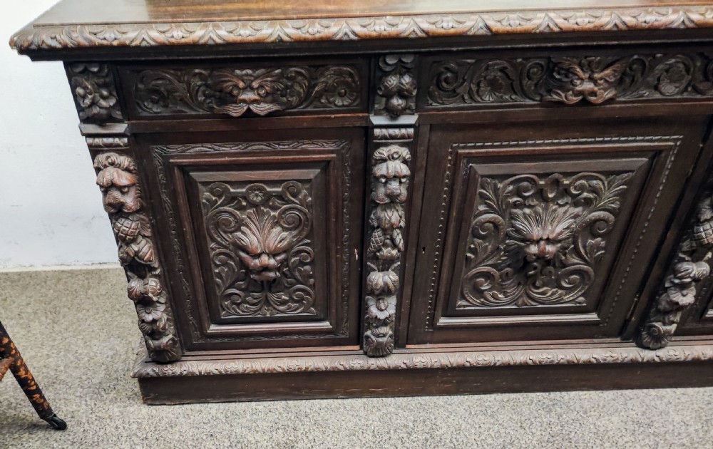 Victorian carved Green Man oak sideboard. View XII