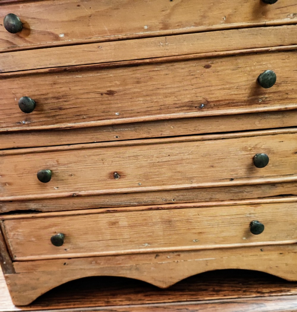 19c miniature pine chest of drawers. View IX