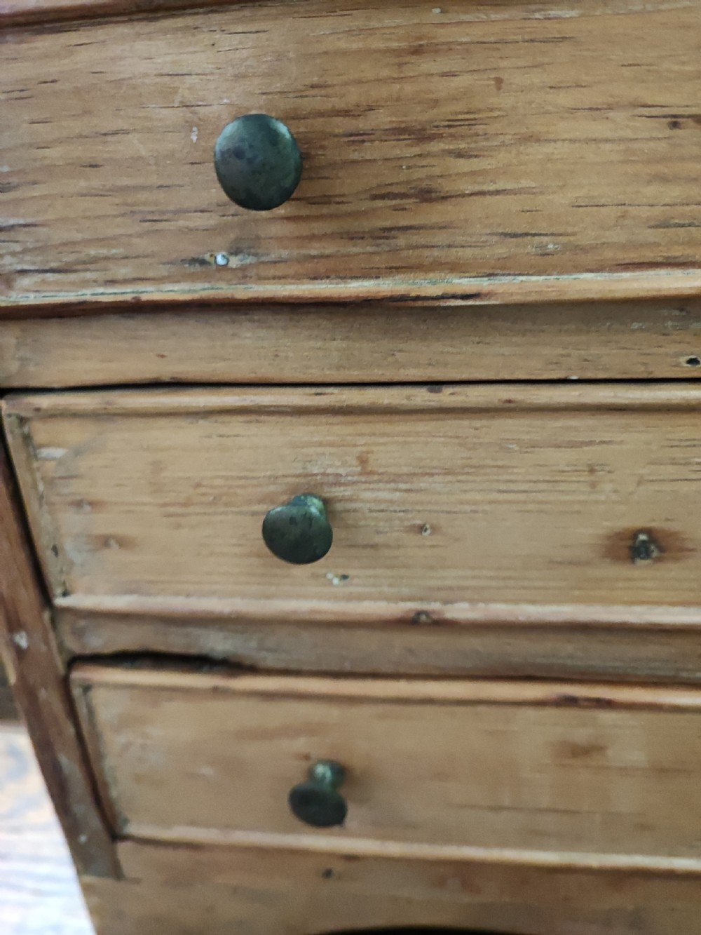 19c miniature pine chest of drawers. View XI