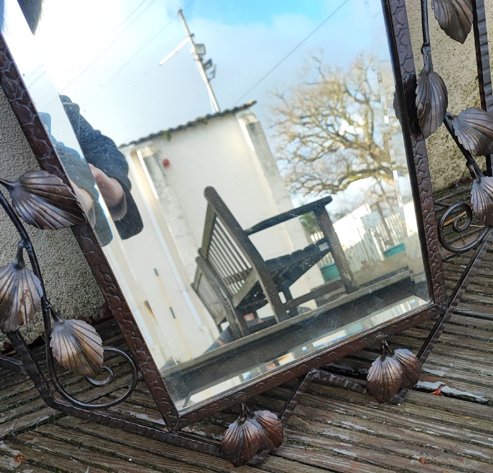 A good French bronzed art deco luggage hat and coat rack with mirror. View VIII