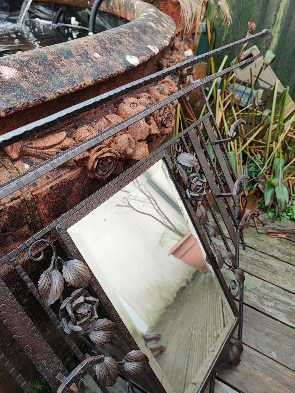 A good French bronzed art deco luggage hat and coat rack with mirror. View XII