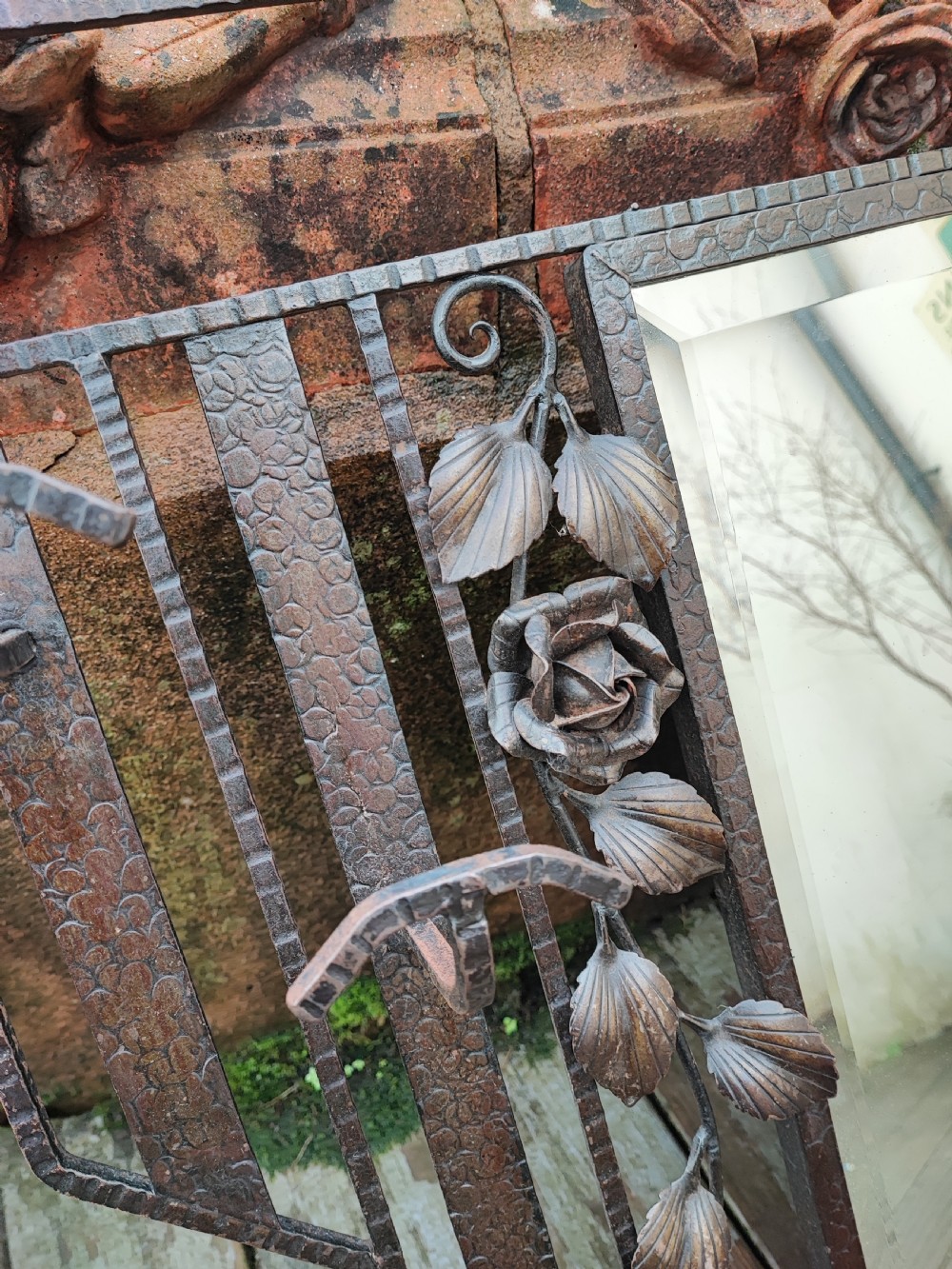 A good French bronzed art deco luggage hat and coat rack with mirror. View XIII