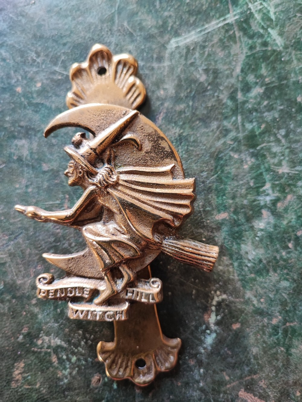 Antique Pendle Witch brass door knocker. View V