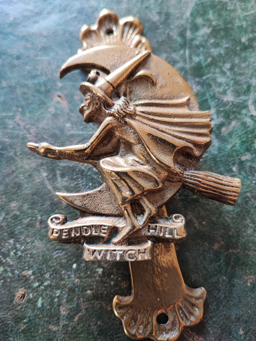 Antique Pendle Witch brass door knocker. View VI
