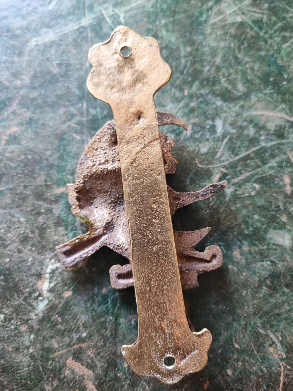 Antique Pendle Witch brass door knocker. View VIII
