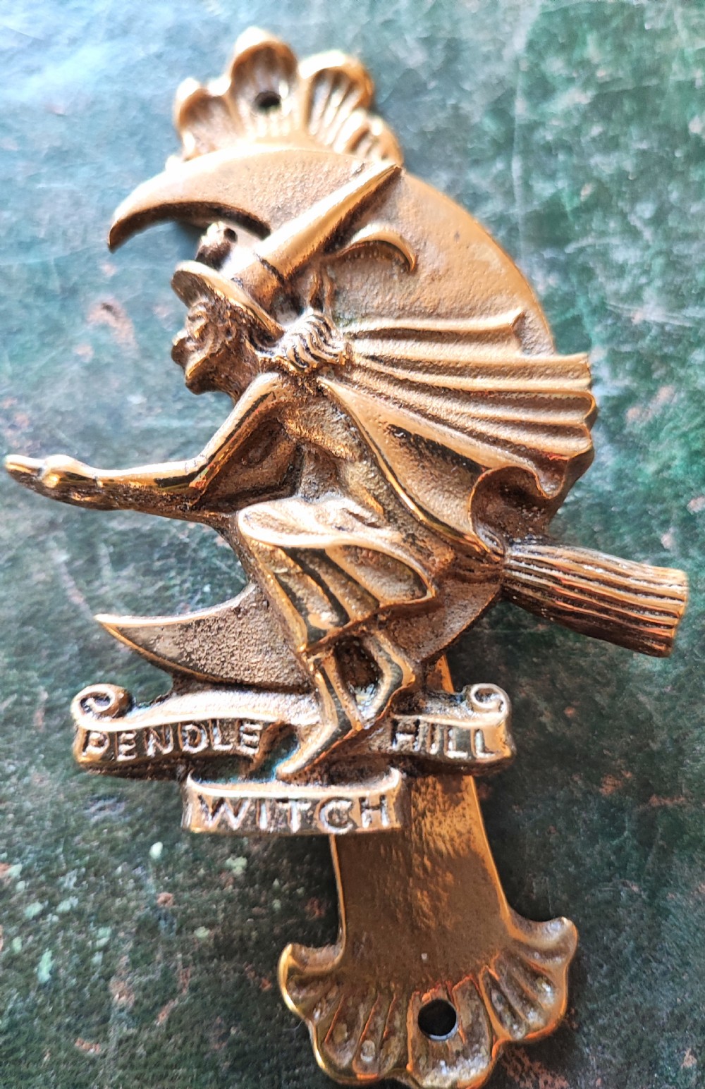 Antique Pendle Witch brass door knocker. View IX
