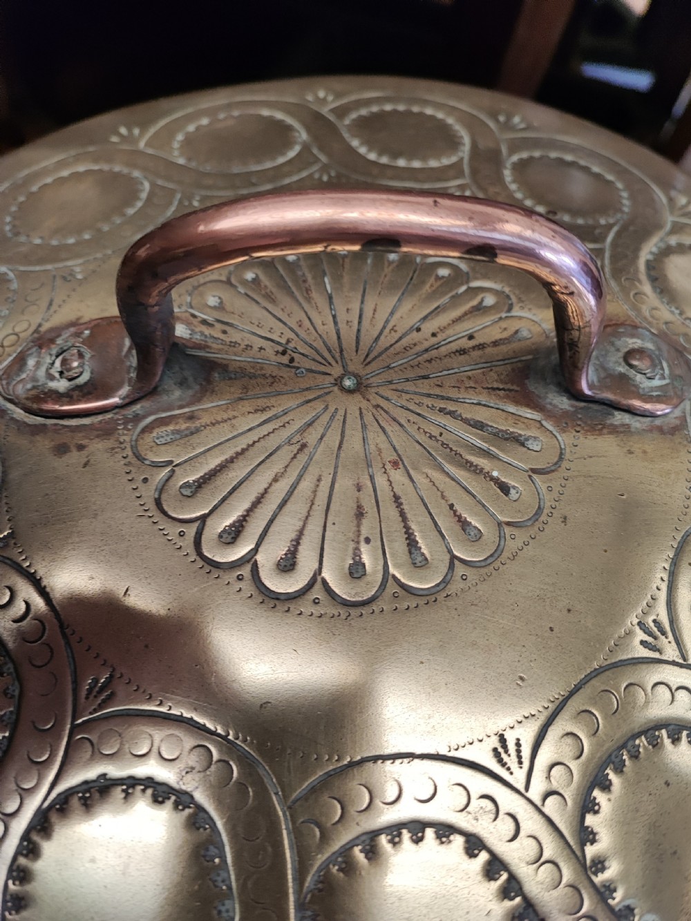 Antique brass armorial log or call bin View V