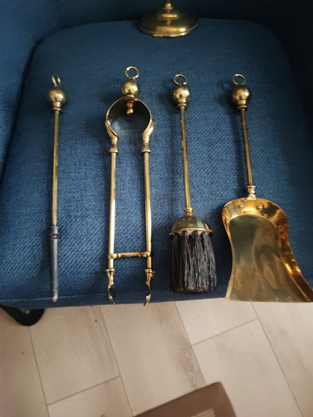 Victorian brass companion set of fire irons  View IX