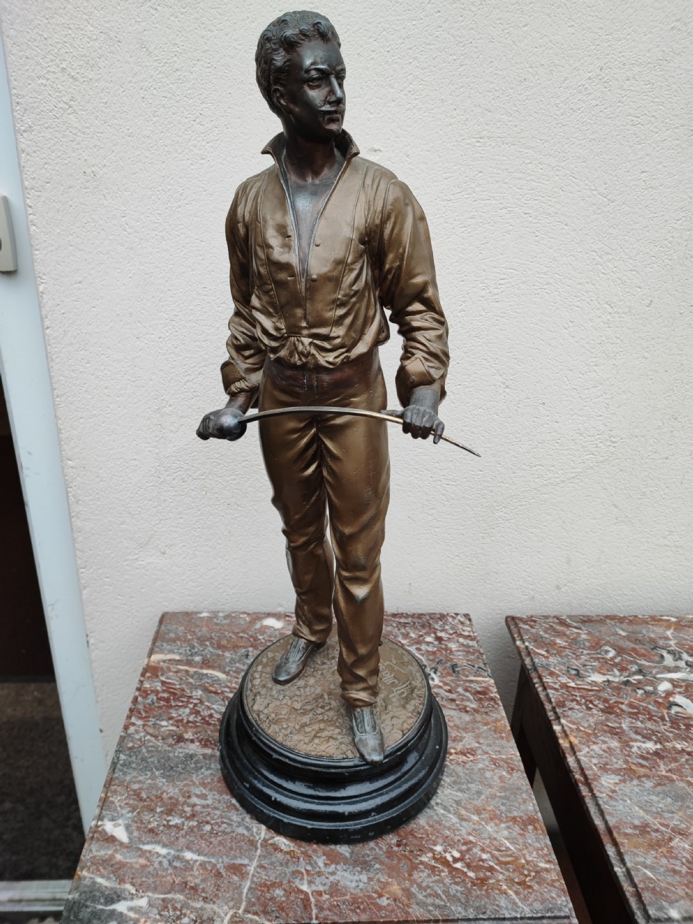 Antique, spelter fencer with foil after the original by Charles Masse. View V
