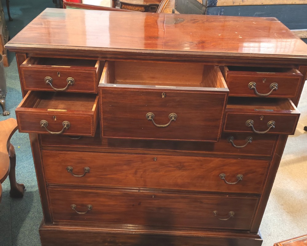 Edwardian inlaid mahogany chest of drawers. View II