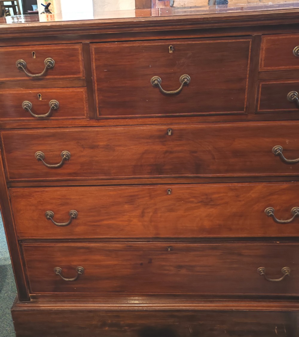Edwardian inlaid mahogany chest of drawers. View III