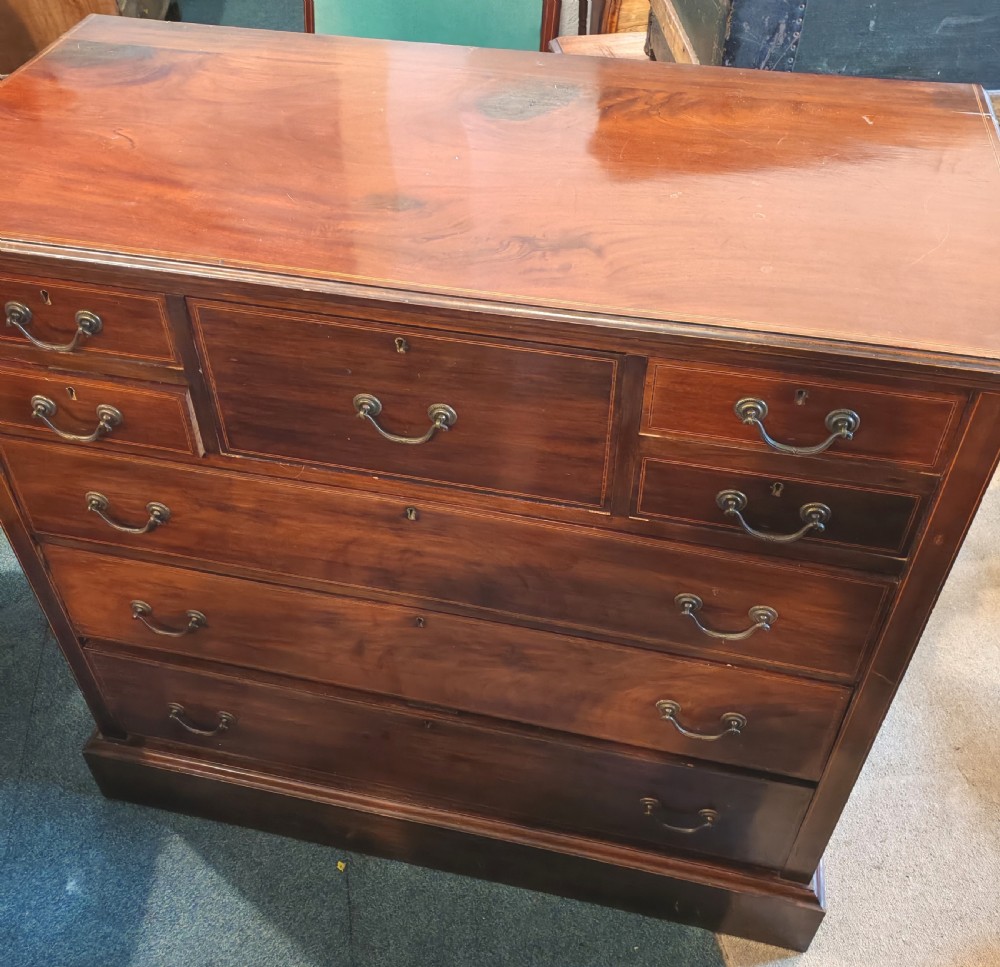 Edwardian inlaid mahogany chest of drawers. View V
