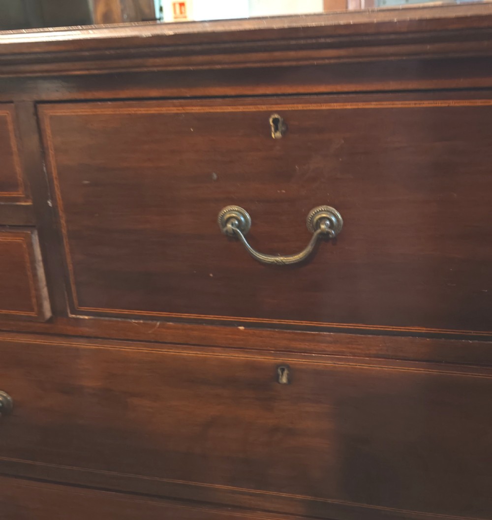 Edwardian inlaid mahogany chest of drawers. View VI