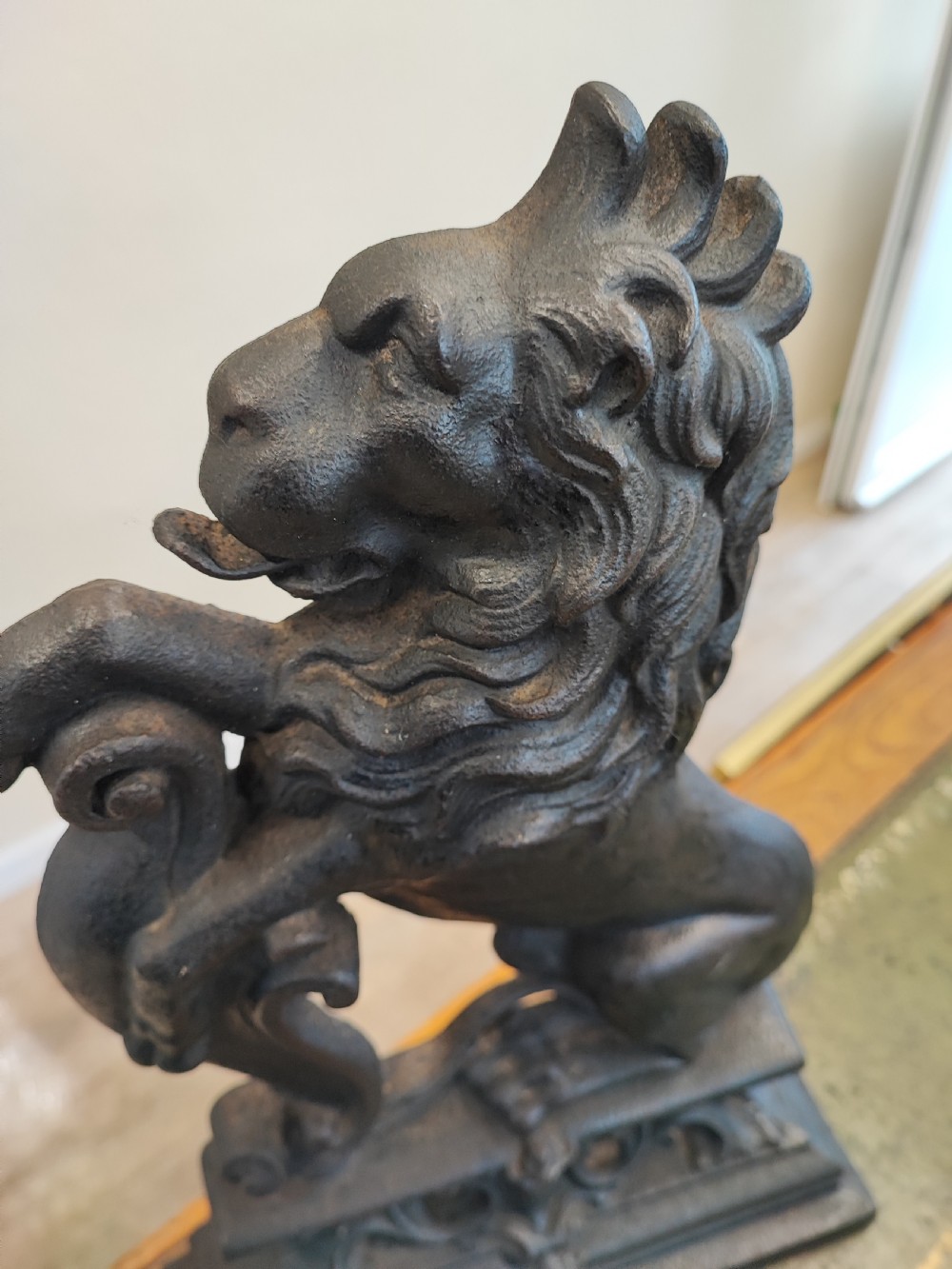 19c heavy cast iron Lion rampant door stop of a good size. View III