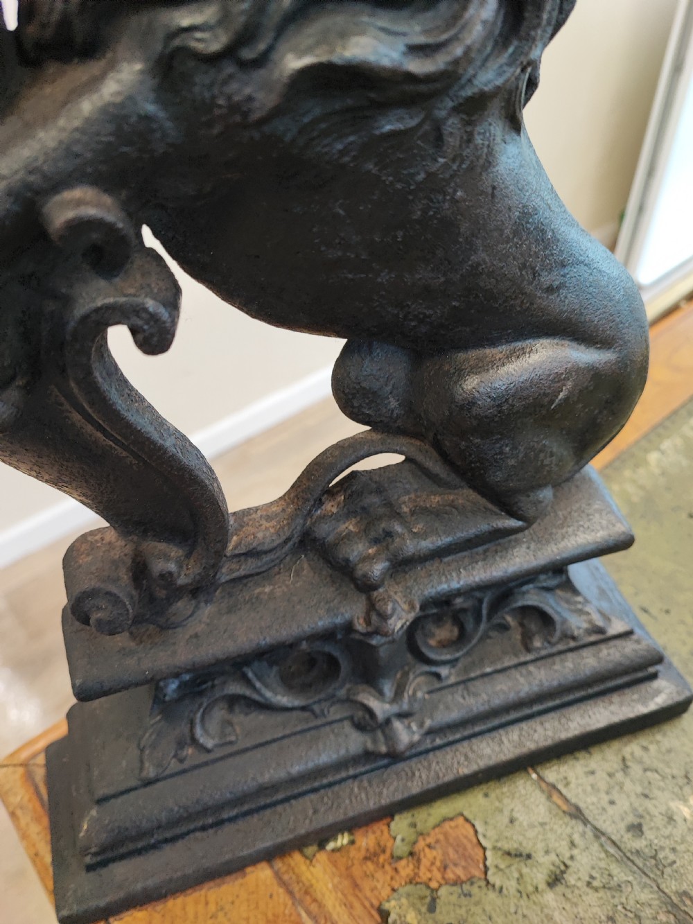 19c heavy cast iron Lion rampant door stop of a good size. View IV