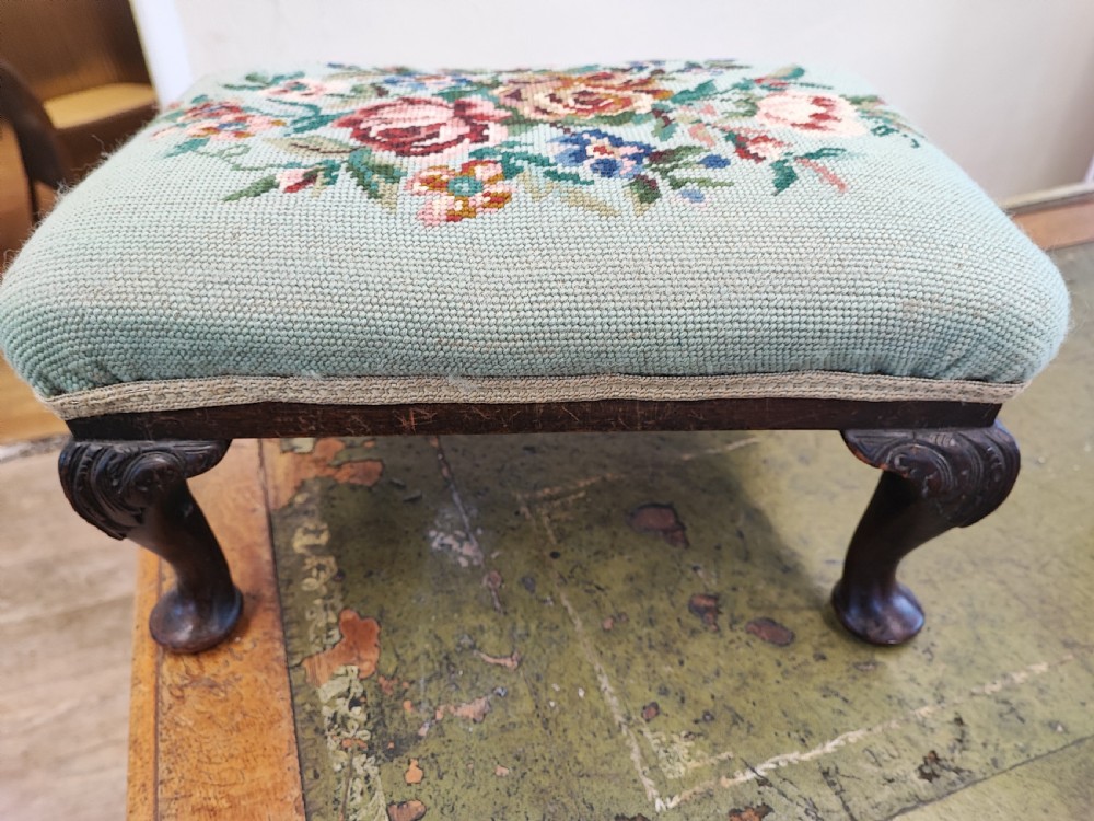 Antique, small mahogany embroidery foot stool.