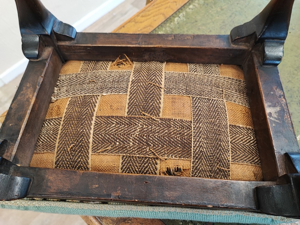 Antique, small mahogany embroidery foot stool. View V