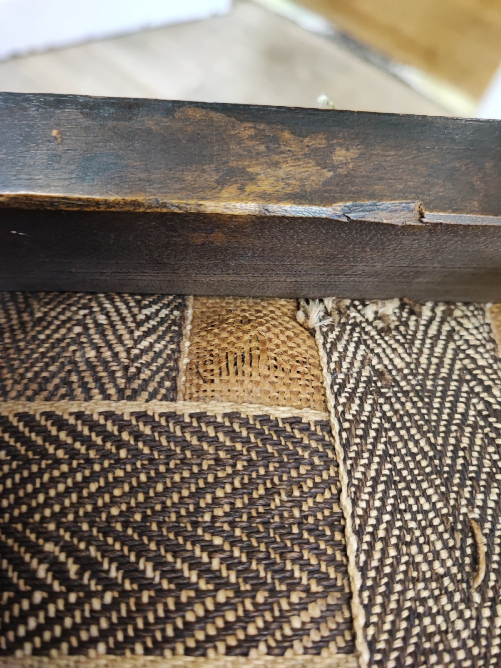 Antique, small mahogany embroidery foot stool. View VIII