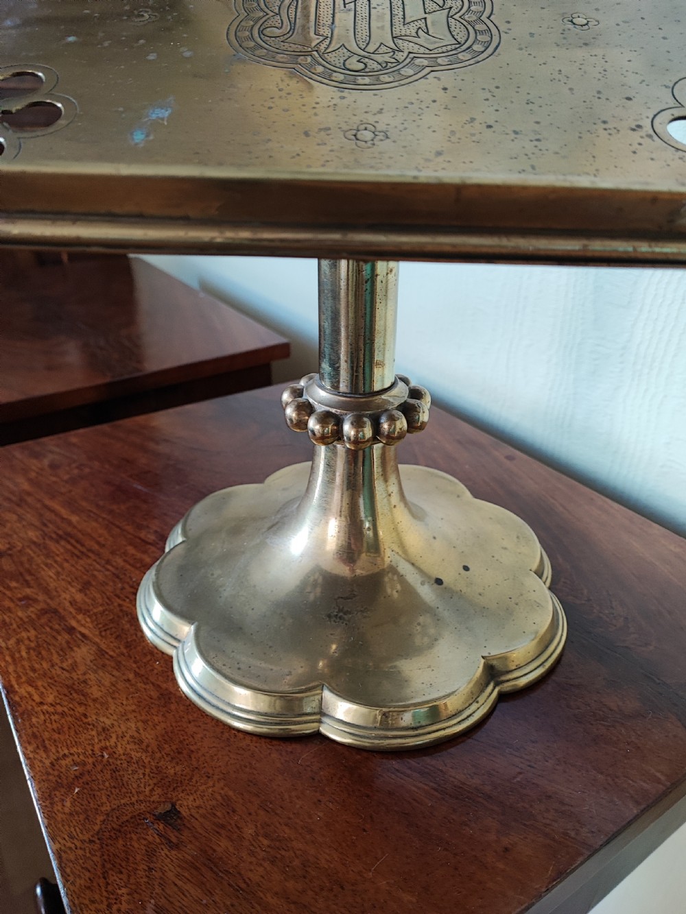 Fabulous quality 19c brass table lecturn or reading stand in the Gothic taste. View VII
