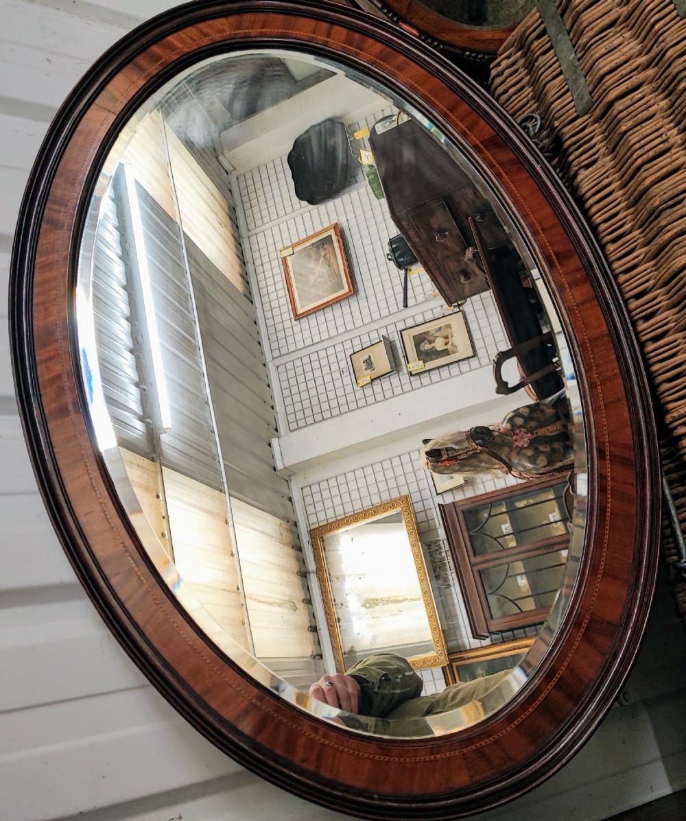 Antique inlaid mahogany oval mirror. View VI