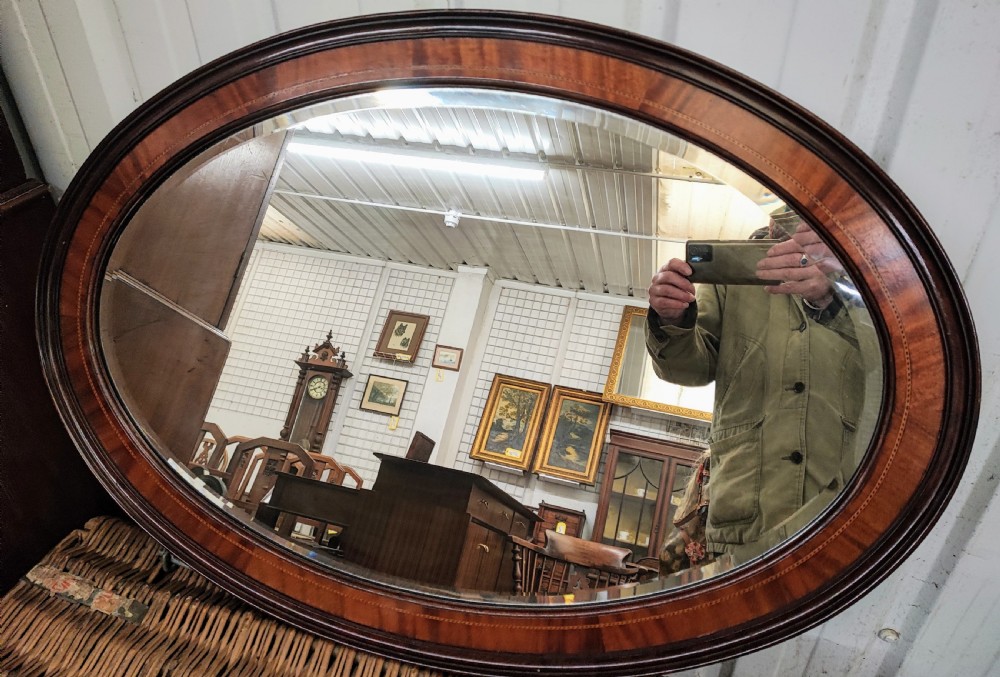 Antique inlaid mahogany oval mirror. View VII