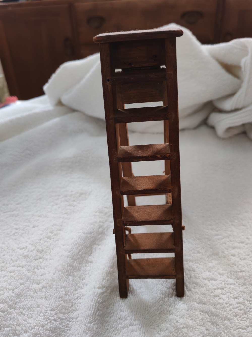 Antique set of miniature pine step ladders. View IV