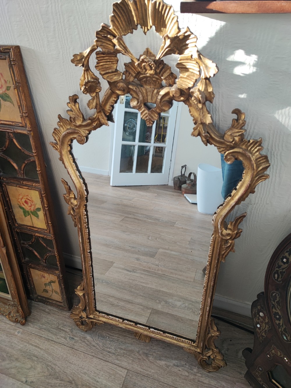 Antique Italian carved giltwood mirror. View V