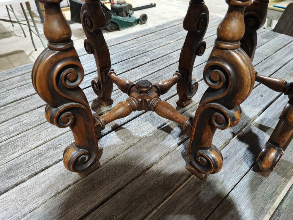 Antique pair of walnut low tables or stands. View V
