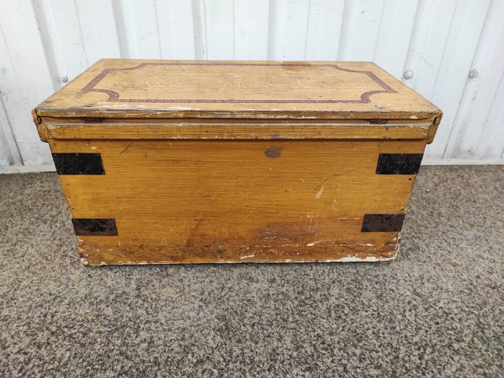 19c small pine trunk with original paintwork. View II