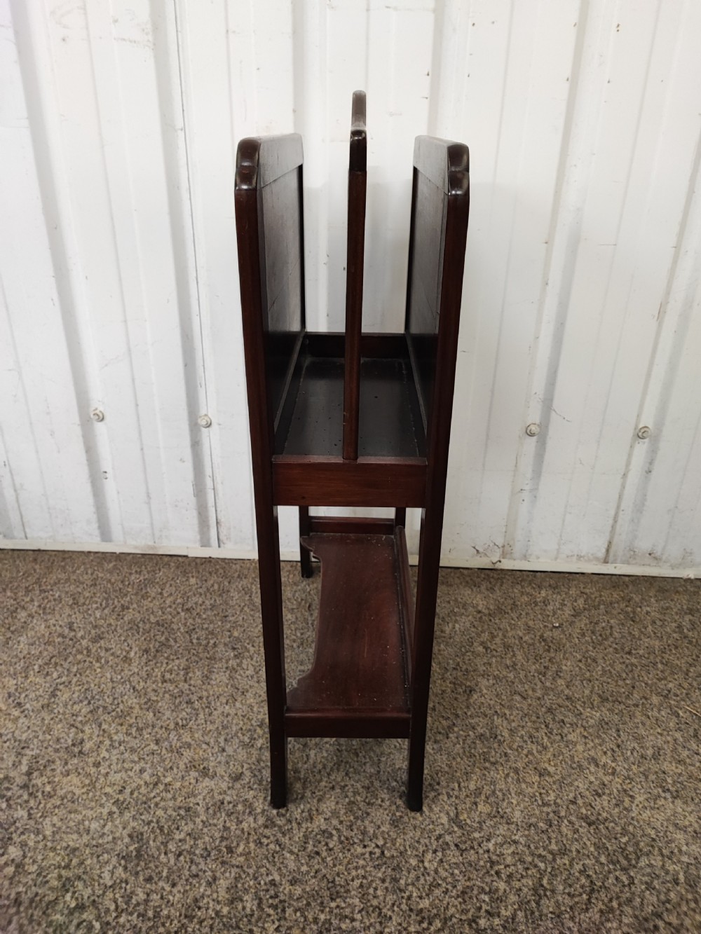 A quality antique mahogany magazine or paper rack. View II
