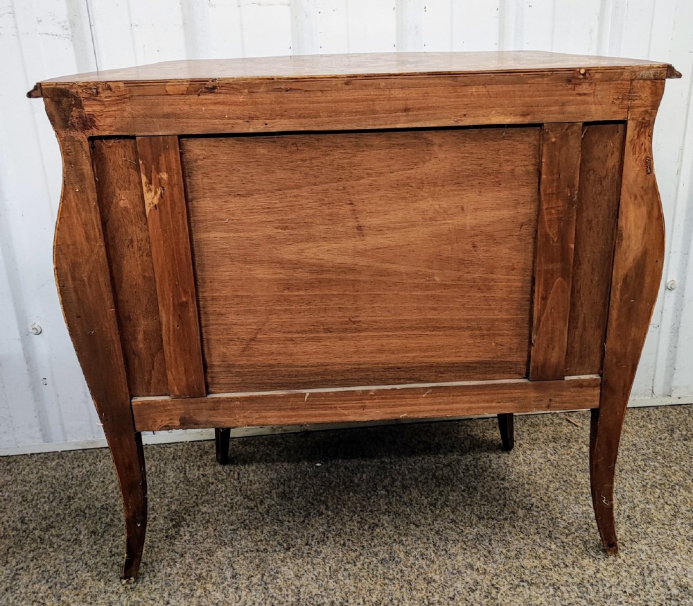 Pretty antique French marquetry bombe chest. View II