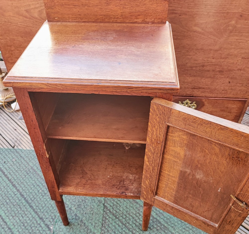 Art's and crafts oak bedside cabinet. View V