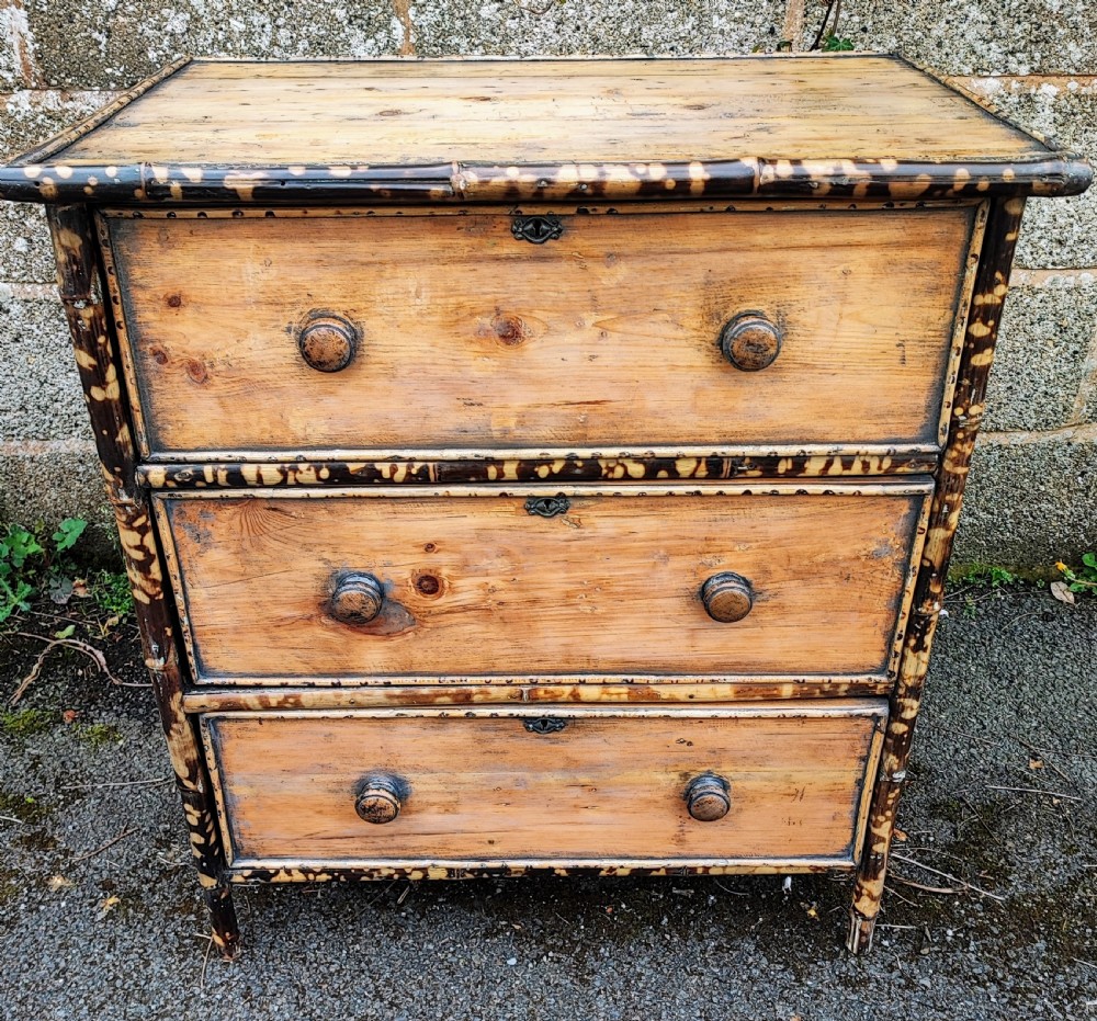 An unusual tiger bamboo and pine,small chest of drawers.