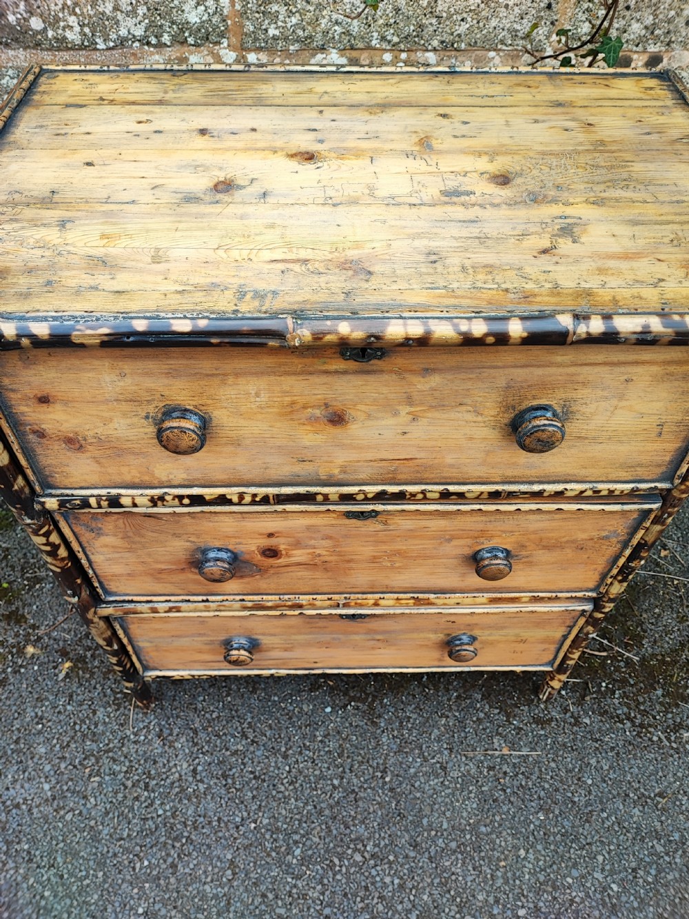 An unusual tiger bamboo and pine,small chest of drawers. View II
