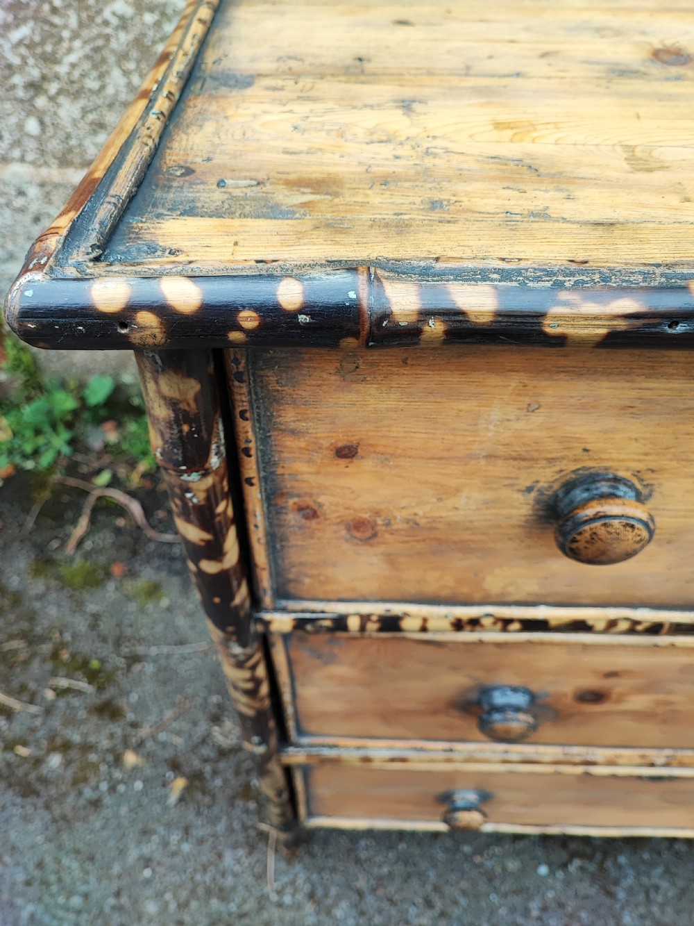 An unusual tiger bamboo and pine,small chest of drawers. View V