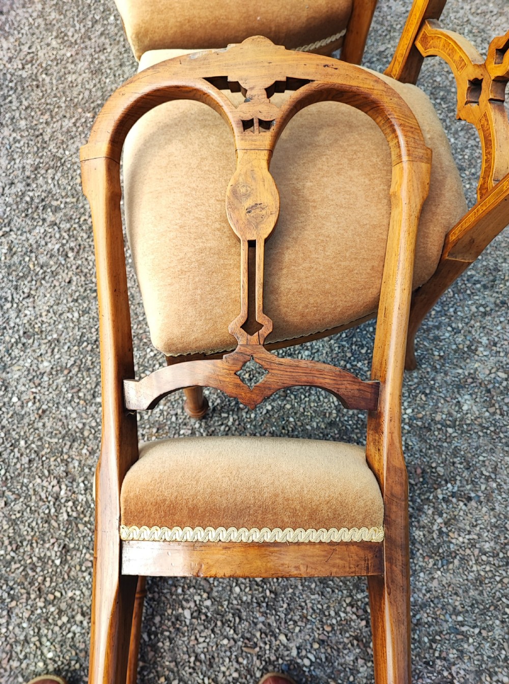 Superb set of 6 Victorian walnut dining chairs. View III