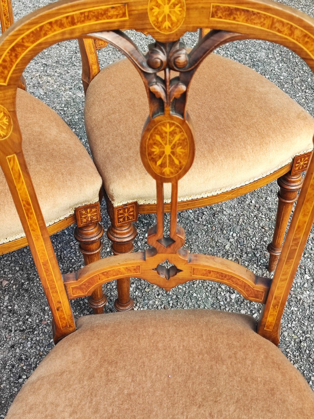Superb set of 6 Victorian walnut dining chairs. View IX