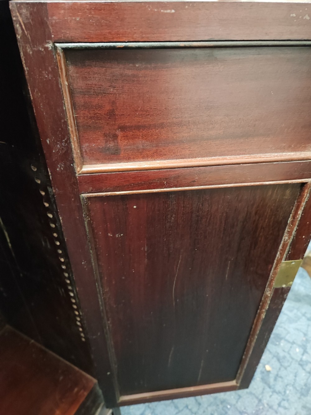A quality antique mahogany carved open bookcase. View II