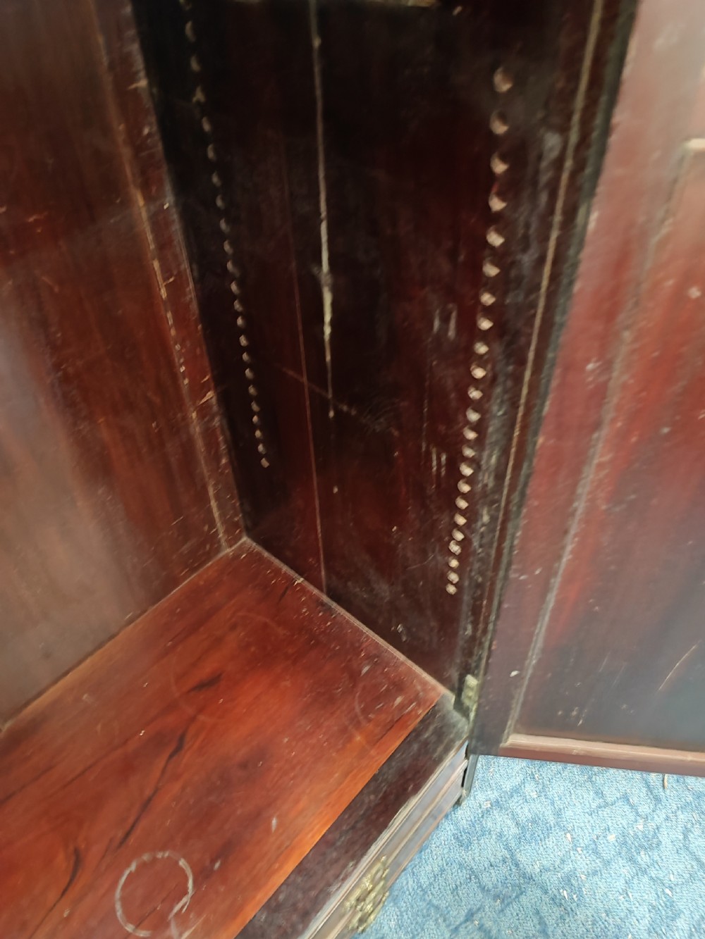 A quality antique mahogany carved open bookcase. View XII