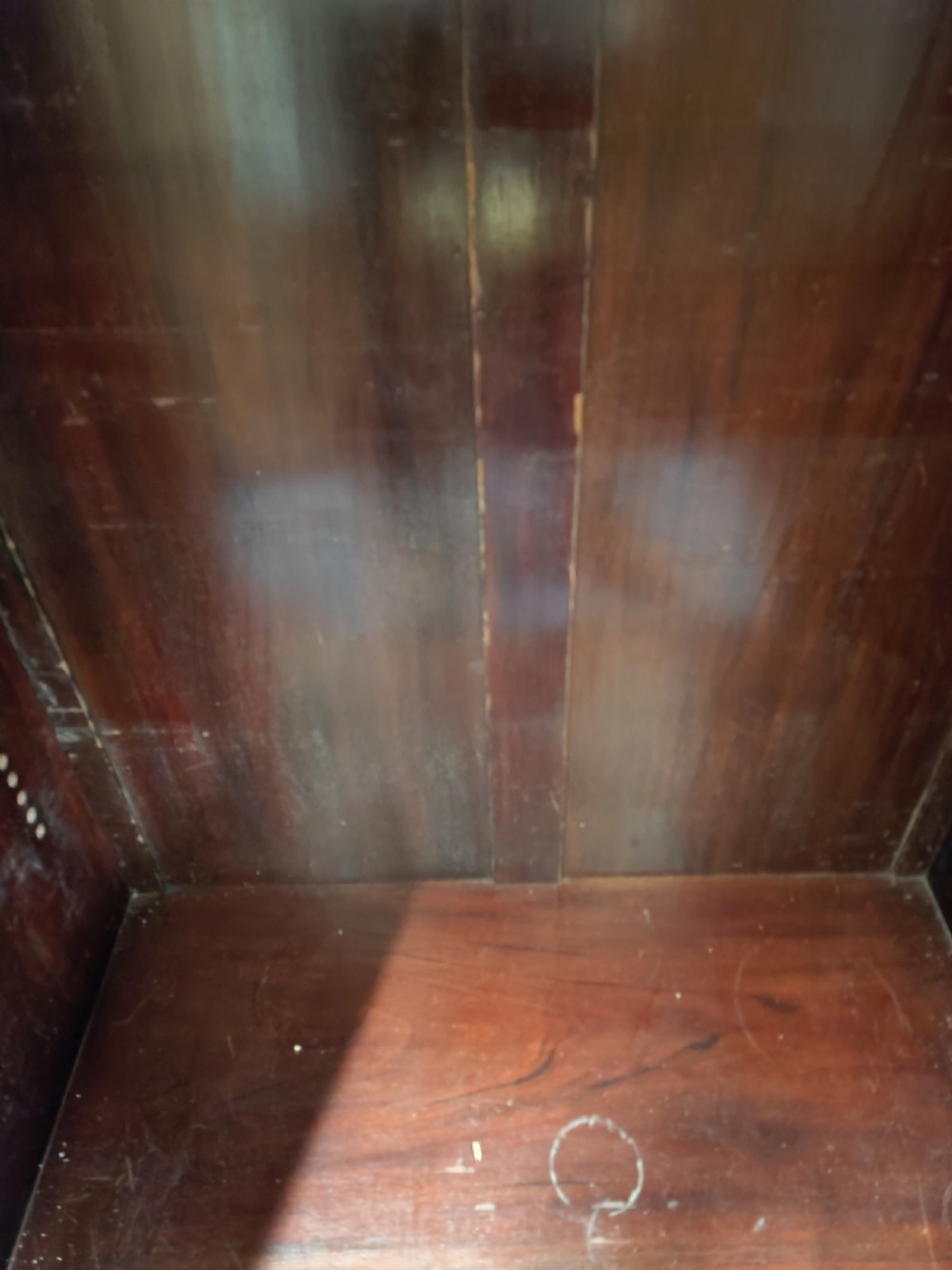 A quality antique mahogany carved open bookcase. View XV