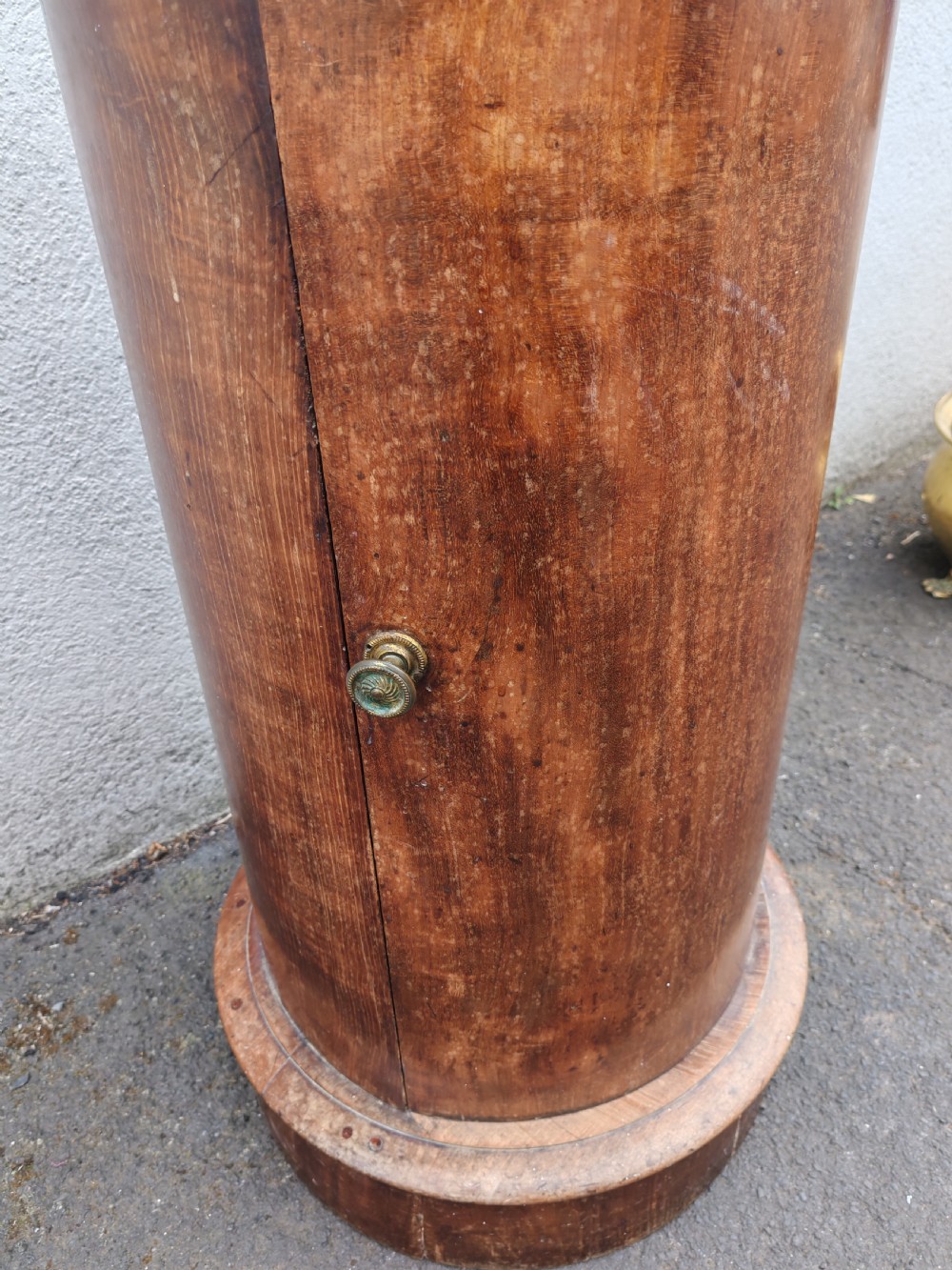 Antique mahogany circular pedestal pot cupboard. View II
