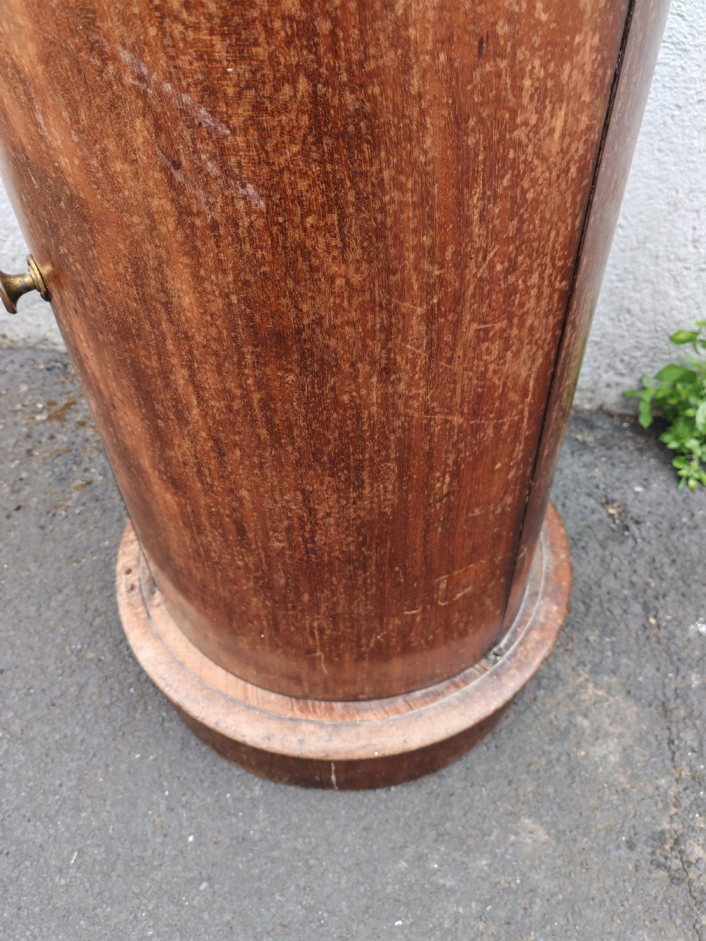 Antique mahogany circular pedestal pot cupboard. View VI