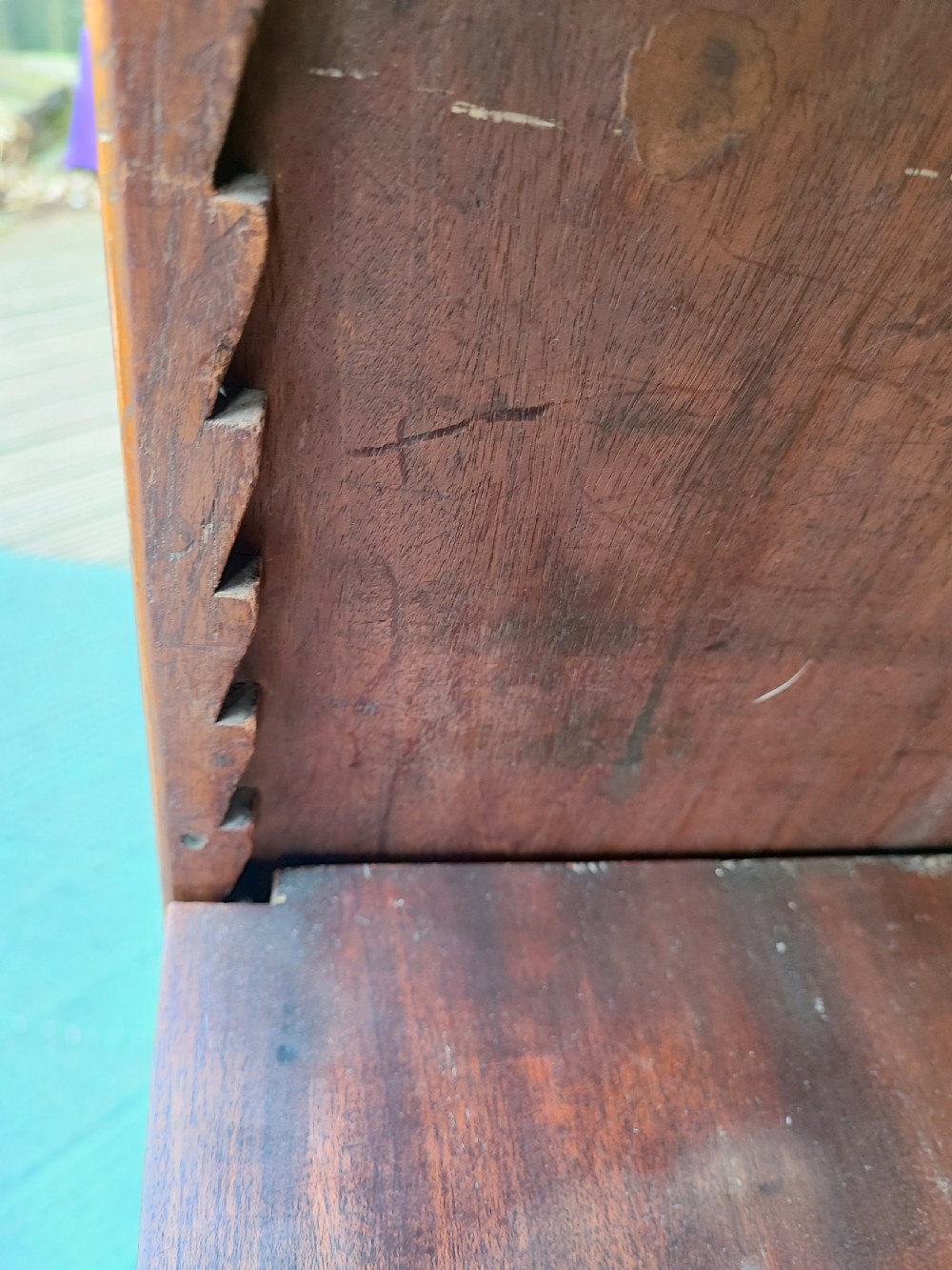 Antique mahogany open bookcase. View IV