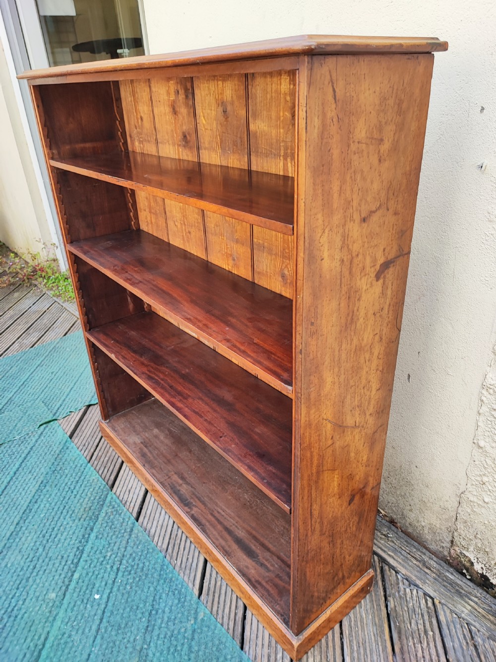 Antique mahogany open bookcase. View V