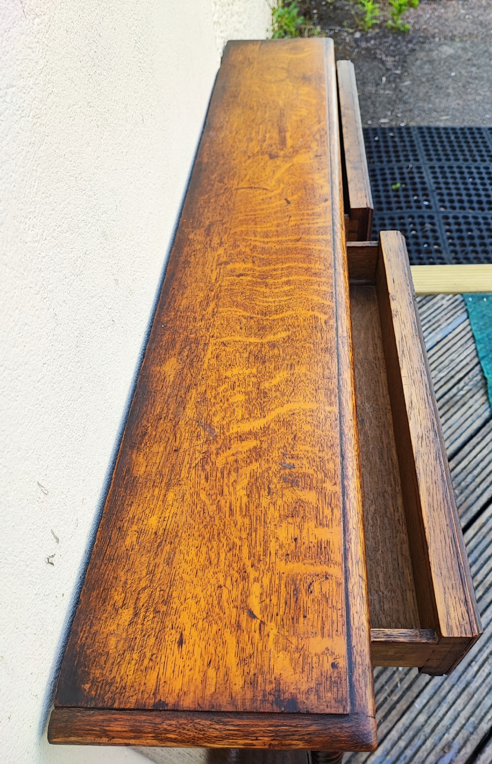 Antique gothic Oak low open bookcase. View III