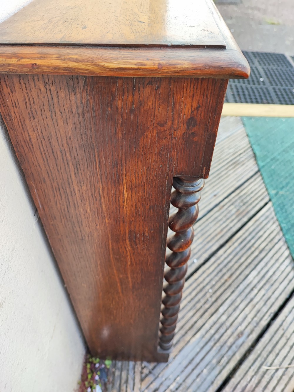 Antique gothic Oak low open bookcase. View VII