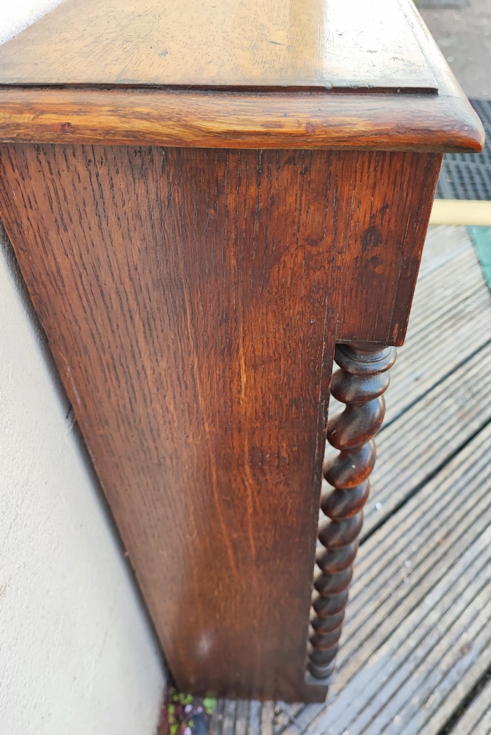 Antique gothic Oak low open bookcase. View VIII