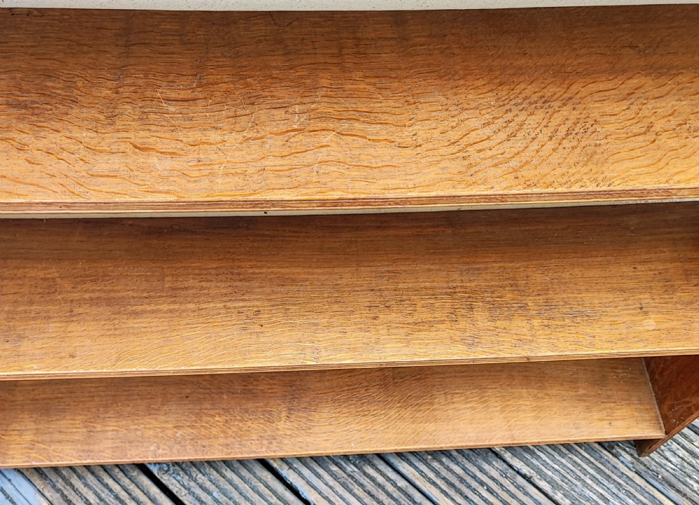 Edwardian golden oak open bookcase. View II