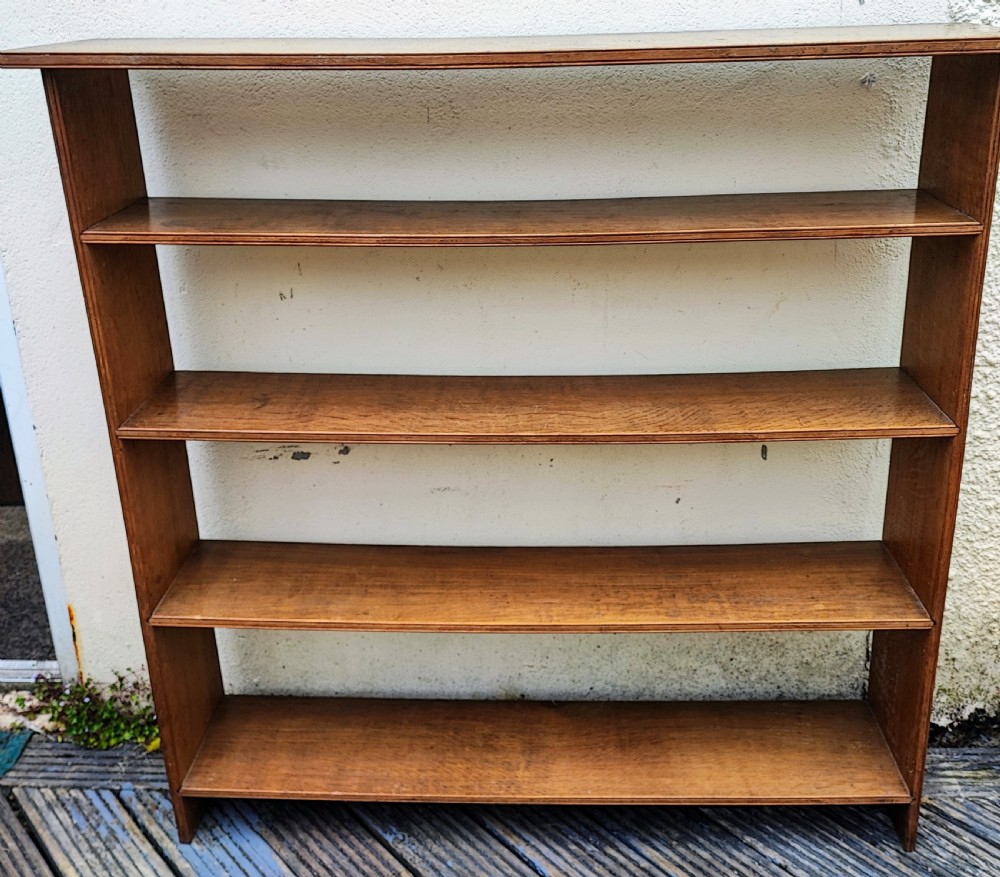 Edwardian golden oak open bookcase. View III
