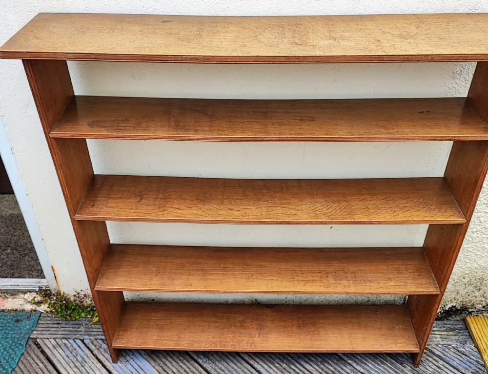 Edwardian golden oak open bookcase. View VI
